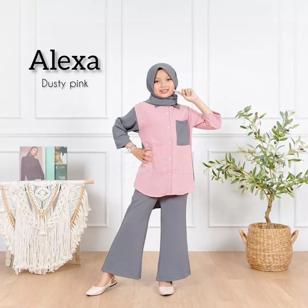 Baju Setelan Anak Perempuan Tanggung Muslimah Kekinian 2023 Anak Perempuan Tanggung Terbara Lebaran 2023 Alexa Set Hijab Busana Muslim Anak Cewek Kekinian  Pakaian Set Muslim