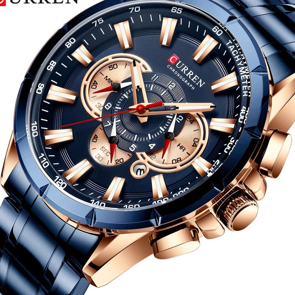 PALING DIMINATI CURREN 8363 Jam Tangan Pria Analog Stainless Steel Chronograph Aktif Luminous Hand C