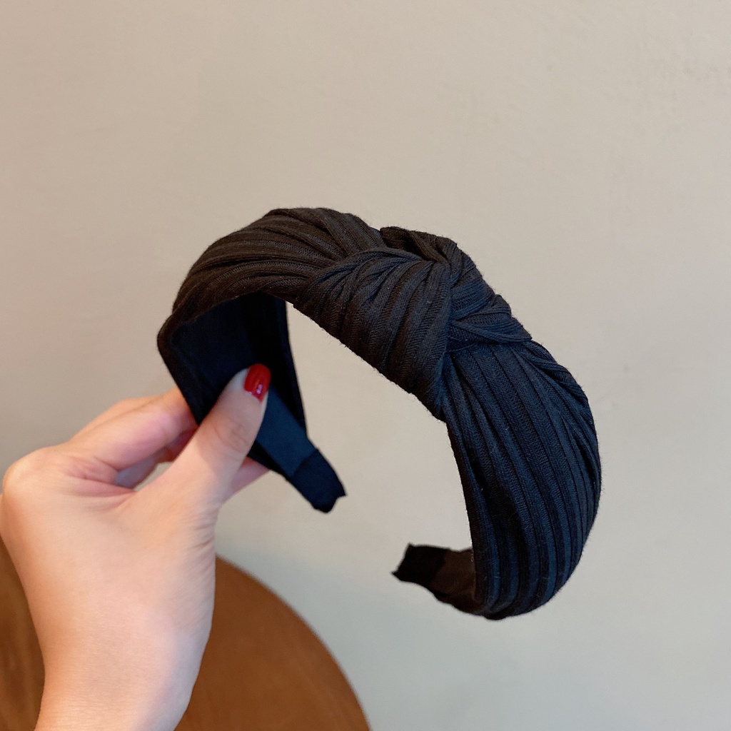 Bando  Wanita Rajutan Hoop Rambut Gaya Korea Warna Solid Kain Diikat Silang Bertepi Lebar Head Hoop Cuci Muka Bundel Ikat Kepala Rambut Aksesoris Rambut Untuk Wanita Bandana