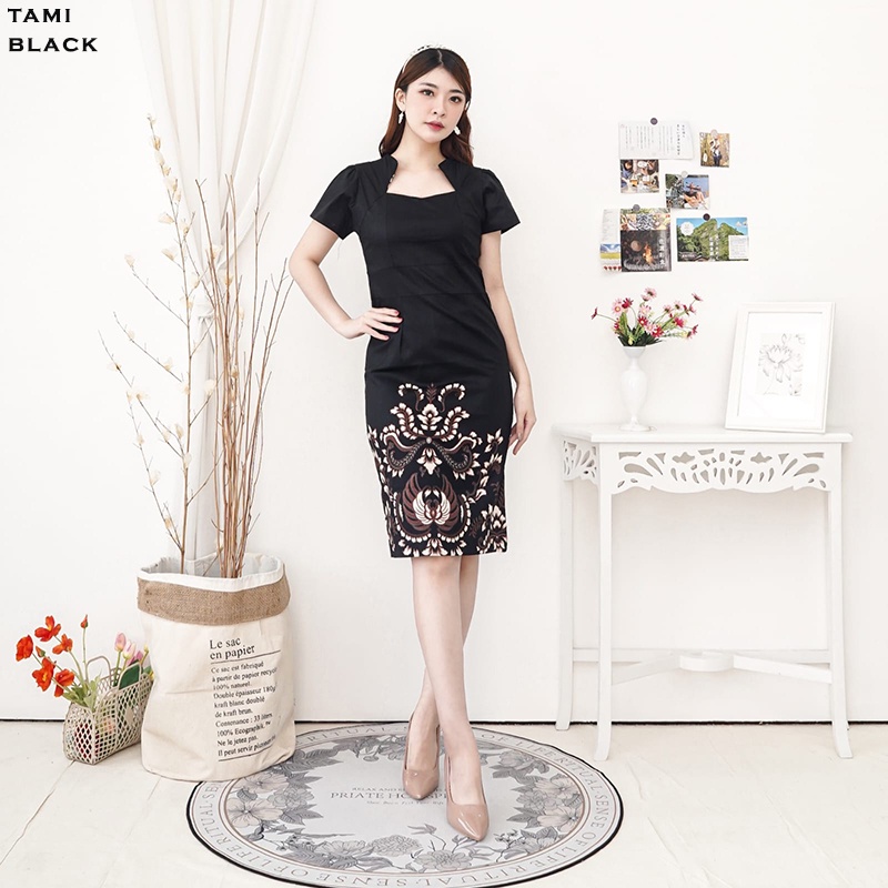 Evercloth Tami / Belvi / Kelana Dress Wanita Batik Lengan Panjang Couple Modern Dress Batik Modern Gaun Pesta Dress Batik Wanita Model Span Rok Seragam Slimfit Pressbody