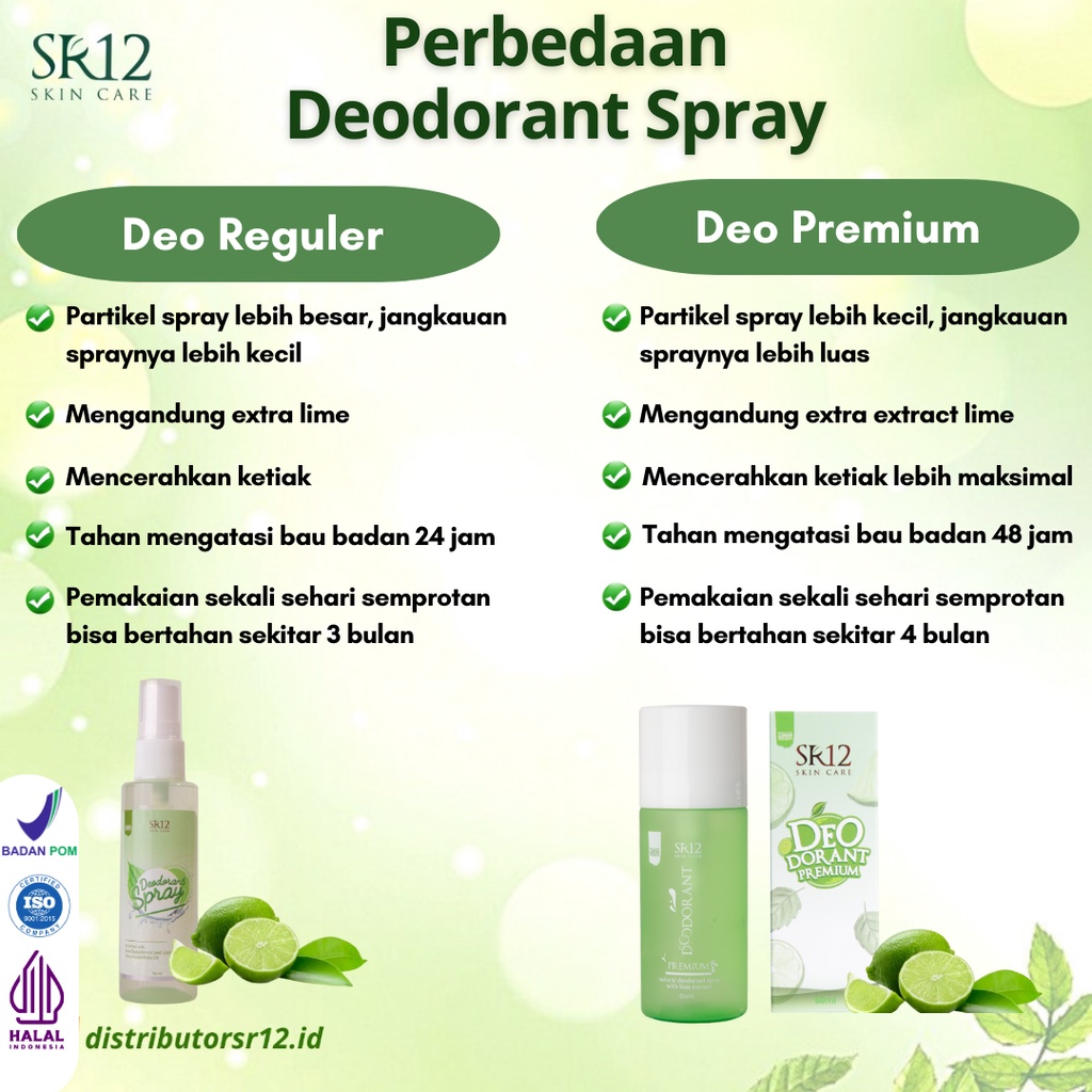 Deodorant Spray SR12 Bebas Bau Badan / Mengontrol Keringat / Mencerahkan Ketiak Hitam / Non Alkohol