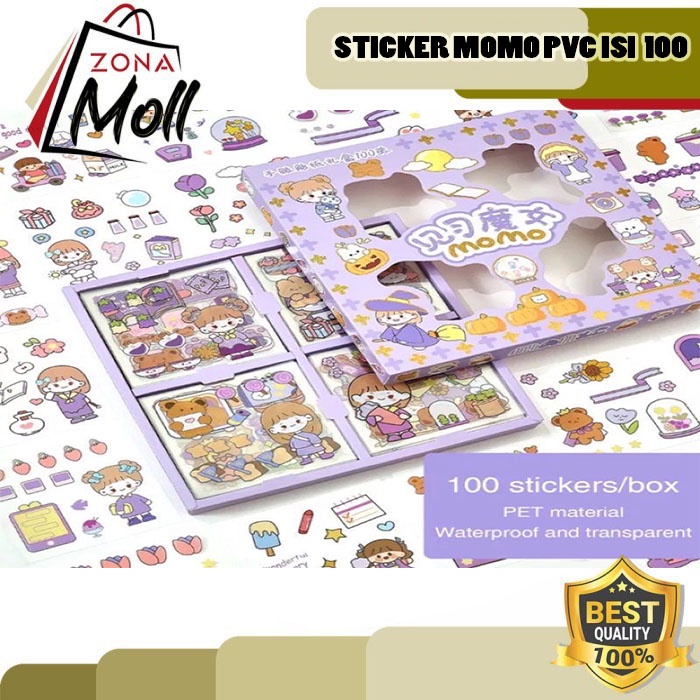

ZM Sticker Waterproof Sticker Momo Dapat Box Isi 100 Lembar