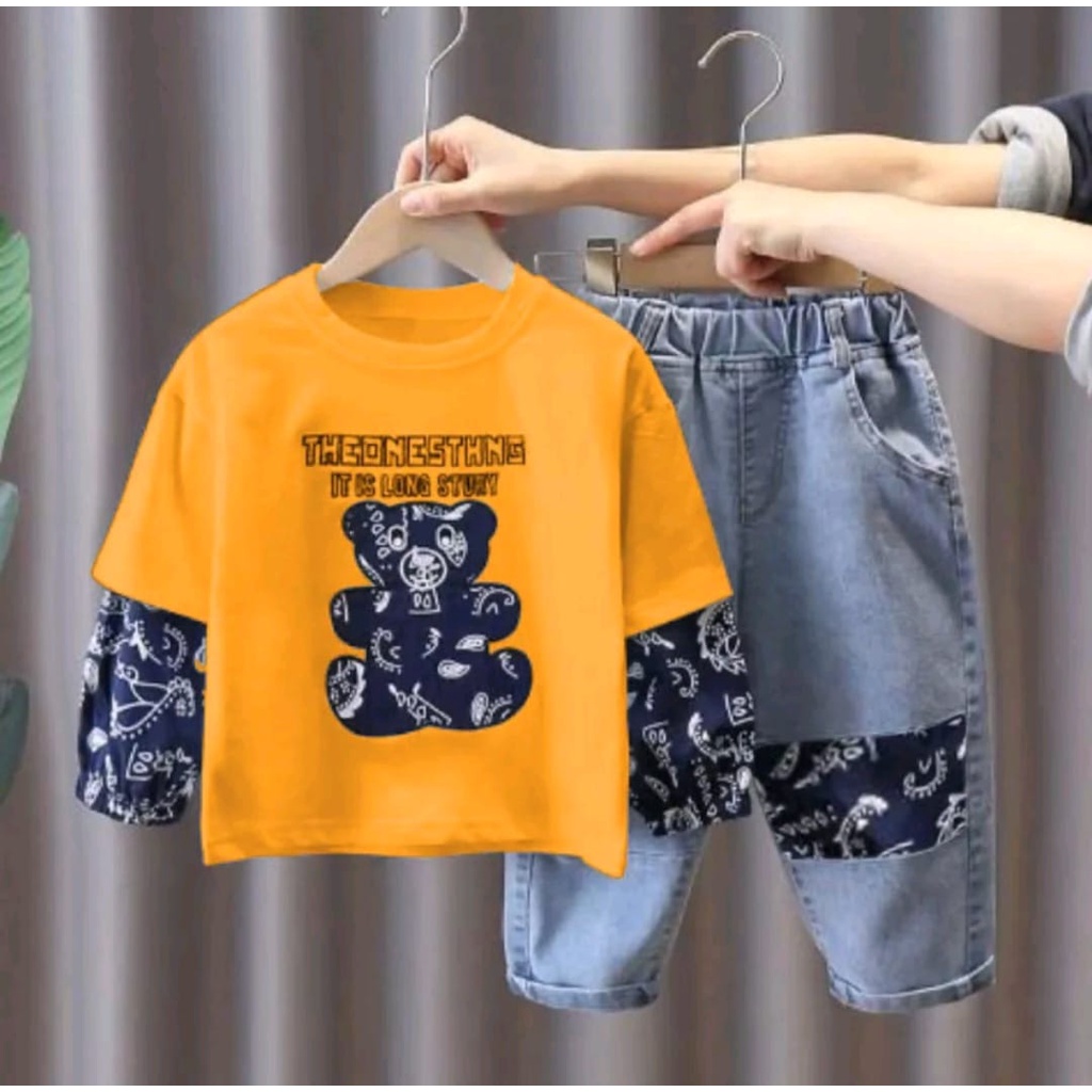 Promo-Setelan Baju Anak Laki-laki Dan Anak Perempuan Celana Panjang Denim Umur 1-5 Tahun