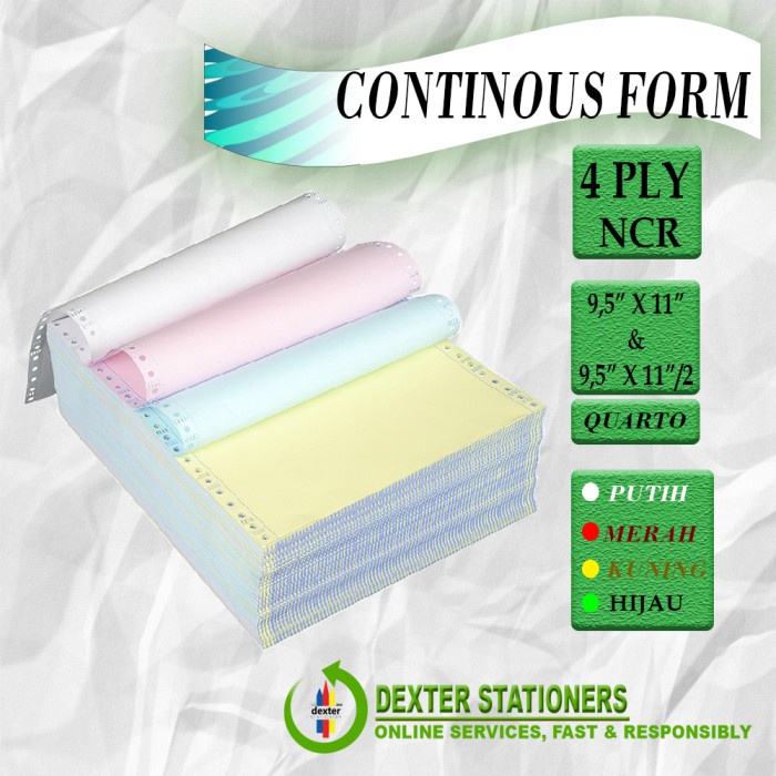 

Terlaris Kertas Contionous Form 4 Ply / Kertas Komputer/ Kertas Ncr 4 Rangkap