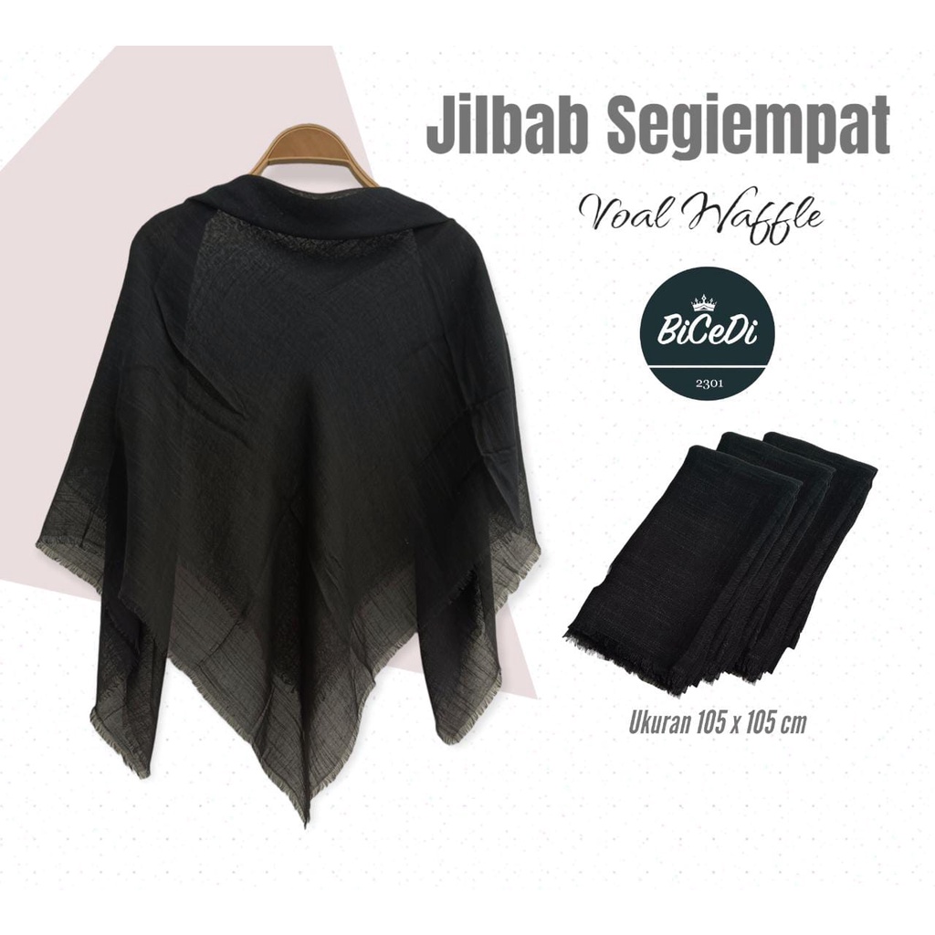 Hijab Segiempat Waffle Rawis Hitam / Jilbab Voal Black Edition 105cm x 105cm / Segiempat Polos Hitam