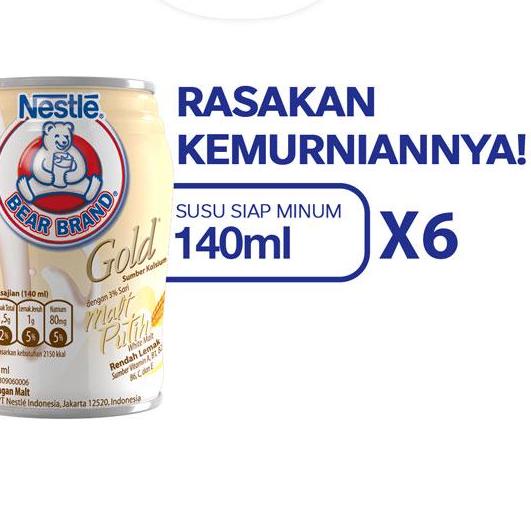 

☀ Nestle BEAR BRAND Susu Steril Gold Malt Putih 6 x 140 mL ✯