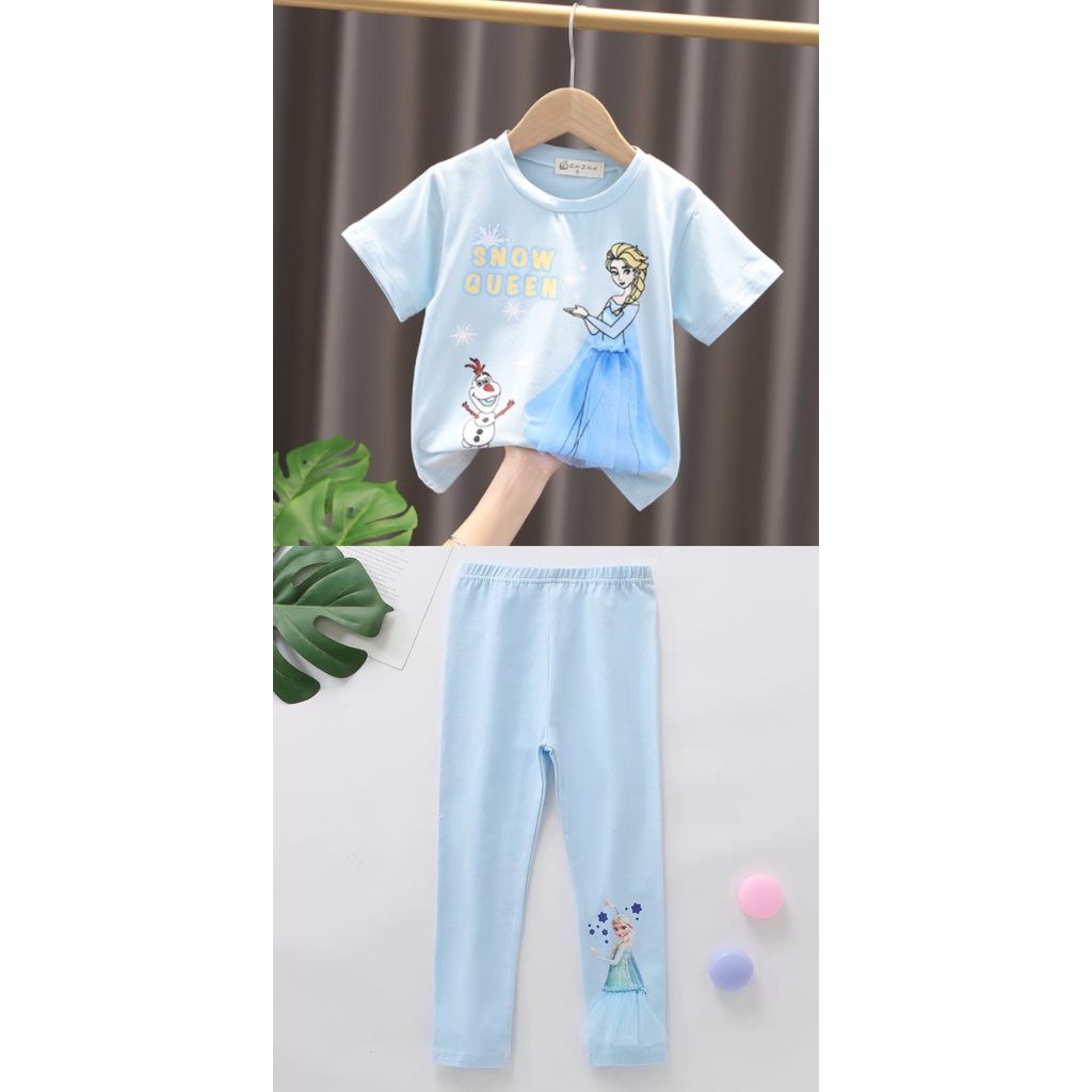 Baju Kaos Princess Anak Perempuan Elsa Frozen Snow White Mermaid