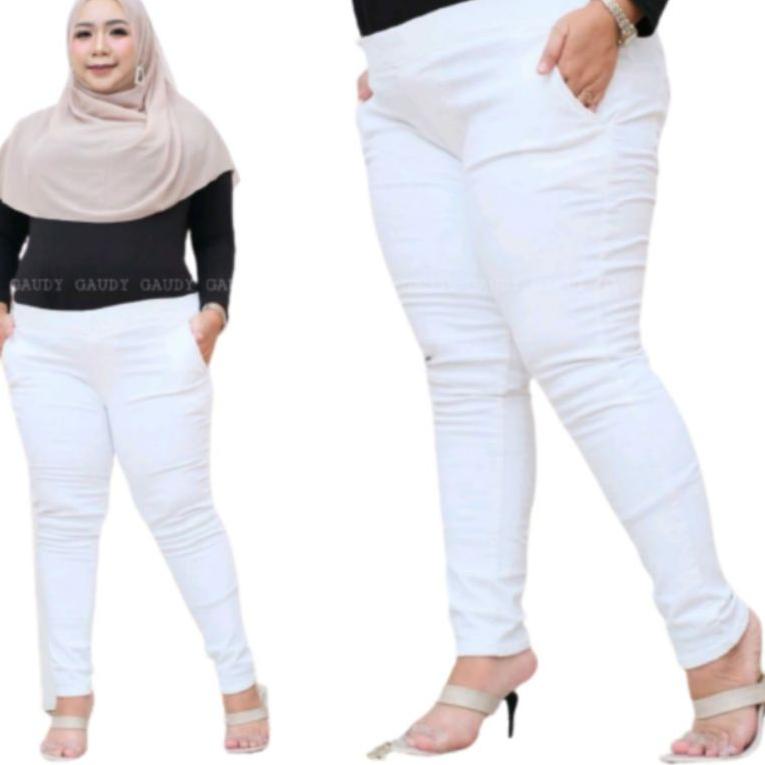 SALE CELANA JEANS PINGGANG KARET LEJING SLIM JEGGING JUMBO PUTIH 31-42 // CELANA WANITA BAHAN JEANS 