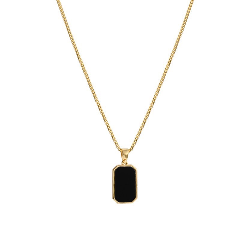 AZ257 【Barang spot】Kalung  18 K  Titanium Black Square Look Wanita Anti Luntur Liontin Berlian Aksesoris Hadiah Pernikahan Kalung