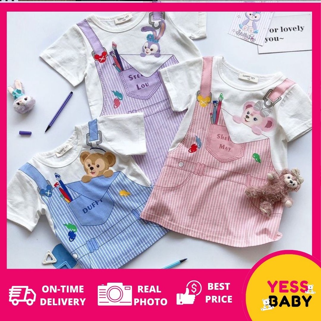 YESSBABY SWEET DUFFY 1-9tahun Gaun anak perempuan baru/versi Korea kartun rok denim dua potong palsu/rok kasual bayi perempuan/Dress baju anak cewek/baju anak perempuan 1tahun 2tahun 3tahun kado ulang tahun anak perempuan