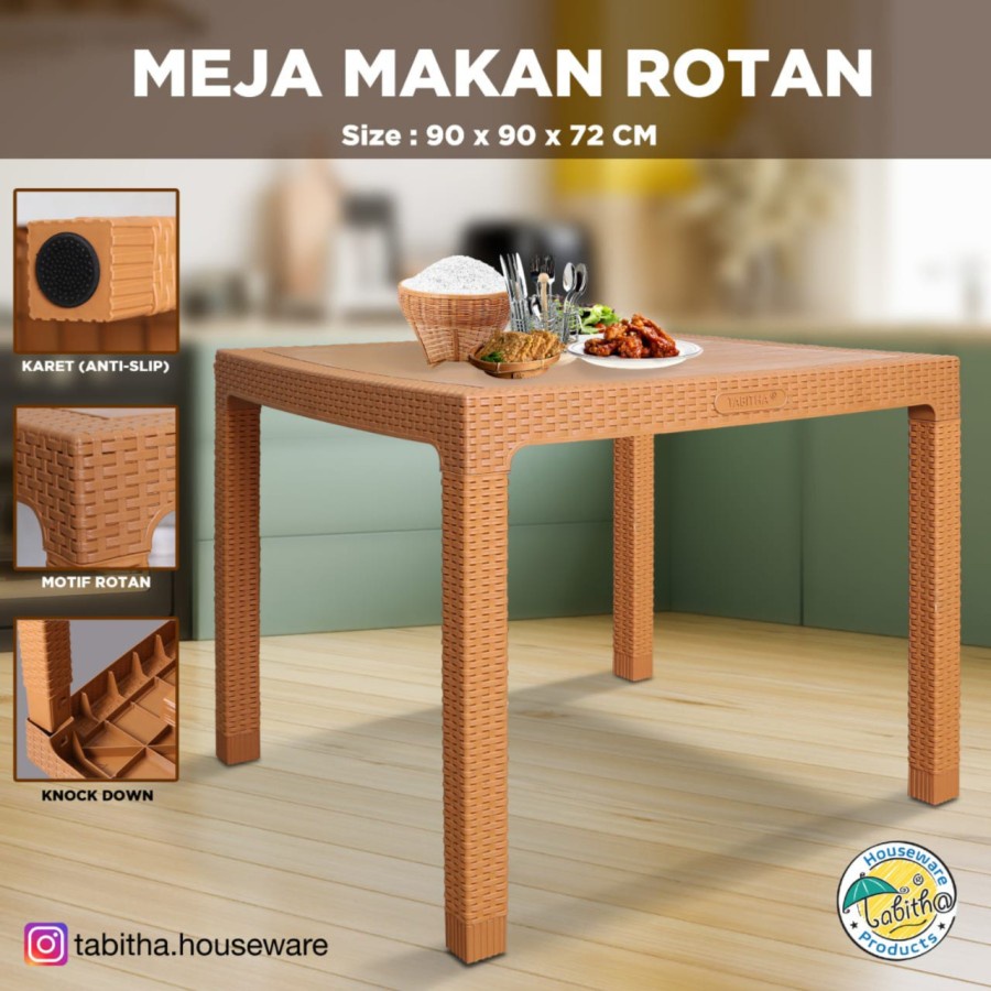 PROMO MEJA MAKAN PLASTIK MOTIF ROTAN MEJA TAMU ROTAN KUAT BESAR SERBAGUNA TABITHA