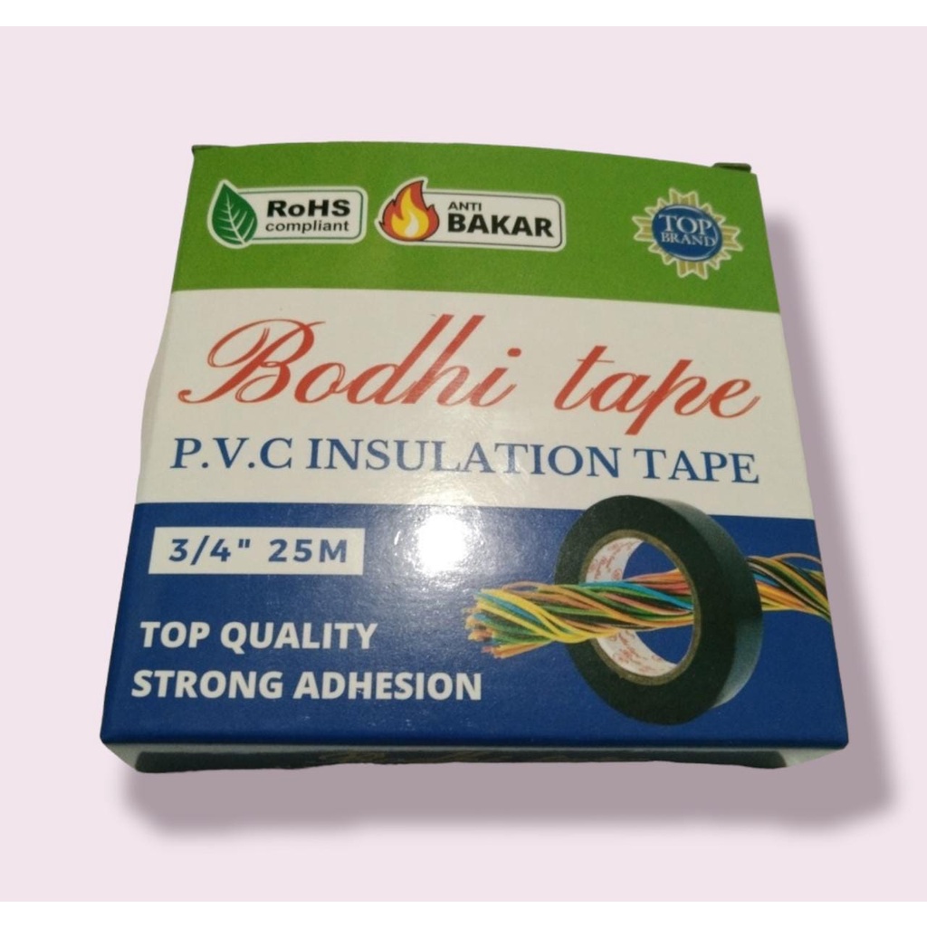 ISOLASI , SOLASI KABEL BODHI TAPE HITAM 3/4 X 25 METER TOP QUALITY