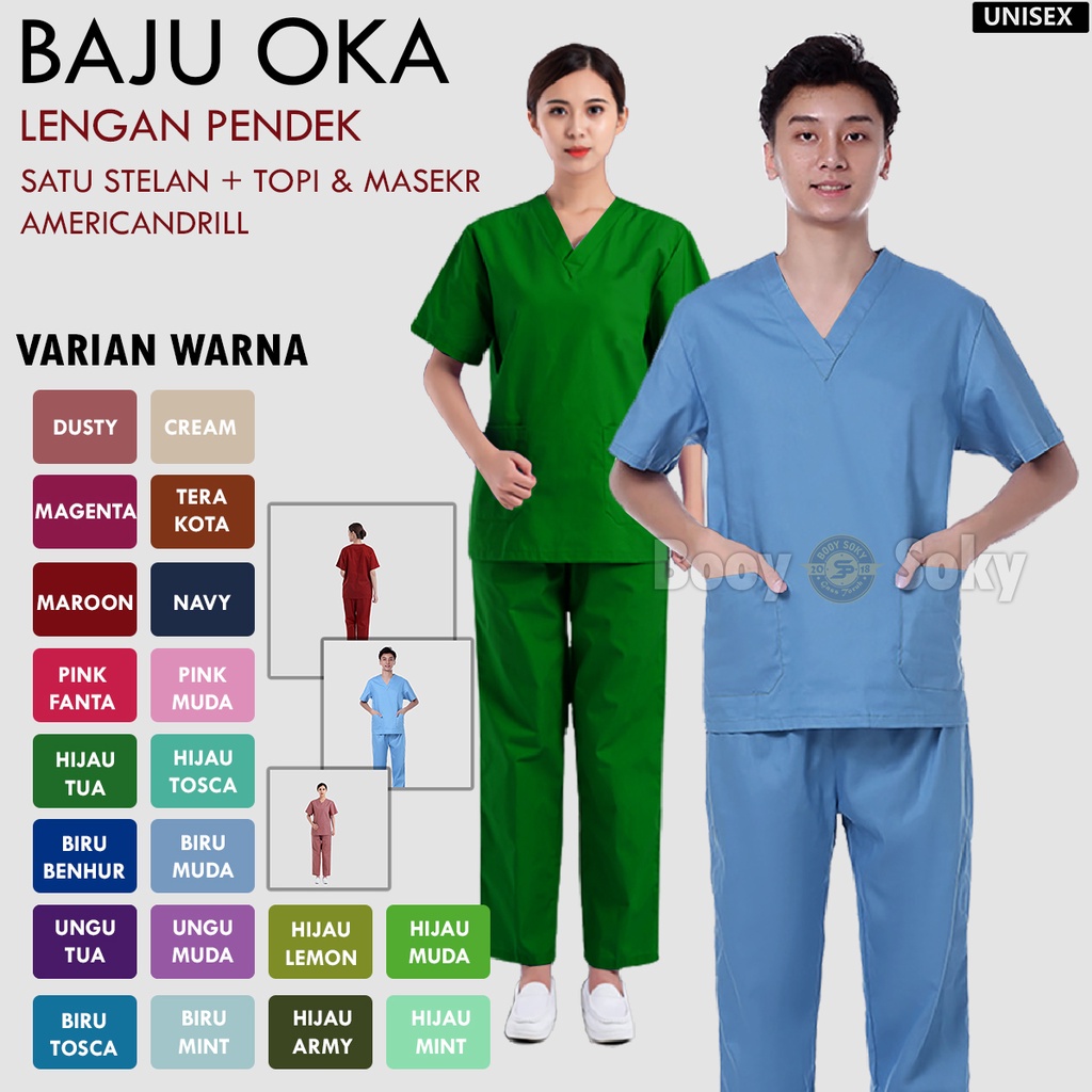 Baju Ok Oka Lengan Pendek Dokter Scrubs Jaga Perawat Petugas Medis Varian II