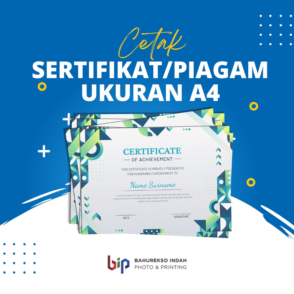 

CETAK SERTIFIKAT DAN PIAGAM UKURAN A4 BAHAN KERTAS BC/IVORY/LINEN