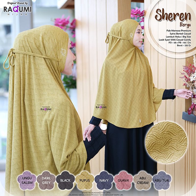 Sheren Bergo || Raqumi Hijab by Khaka Fashion || Bahan Fab Mamosa sangat lembut dan halus Look syar'