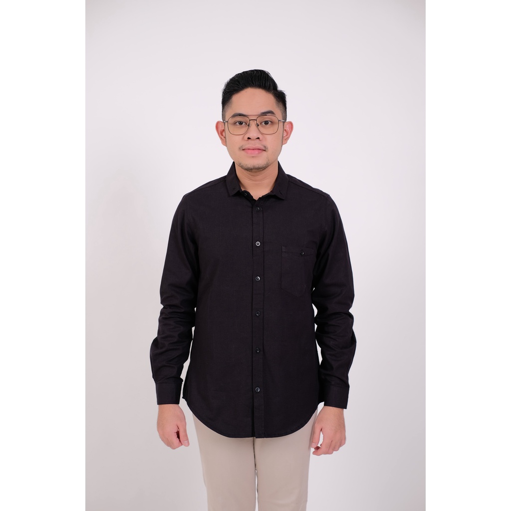 Kemeja Lengan Panjang Pria Warna Hitam Murah Distro Slim Fit