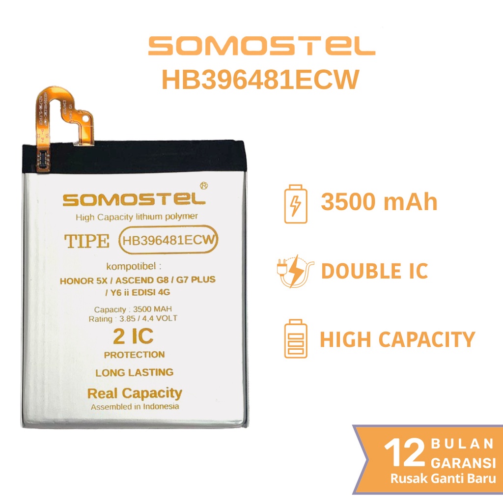 Somostel - HB396481ECW Honor 5x / Ascend G8 / G7 Plus / Y6 ii Edisi 4G Batre Batrai Baterai