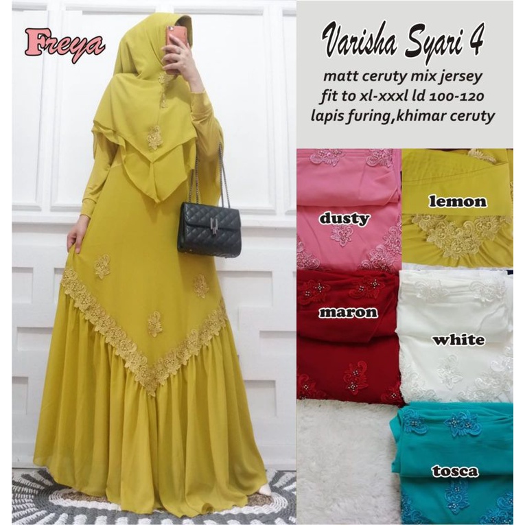 VARISHA SYARI 4/GAMIS  JUMBO LD 100 120 PESTA PARTY DRESS PREMIUM CERUTY MIX JERSEY MUSLIM MODERN ME