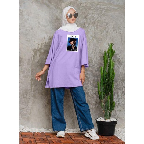 KAOS OVERSIZE TOP HIJAB WANITA BASIC DTF VG / OVERSIZE SLIT BLOUSE GAMBAR DTF / DIGITAL PRINT