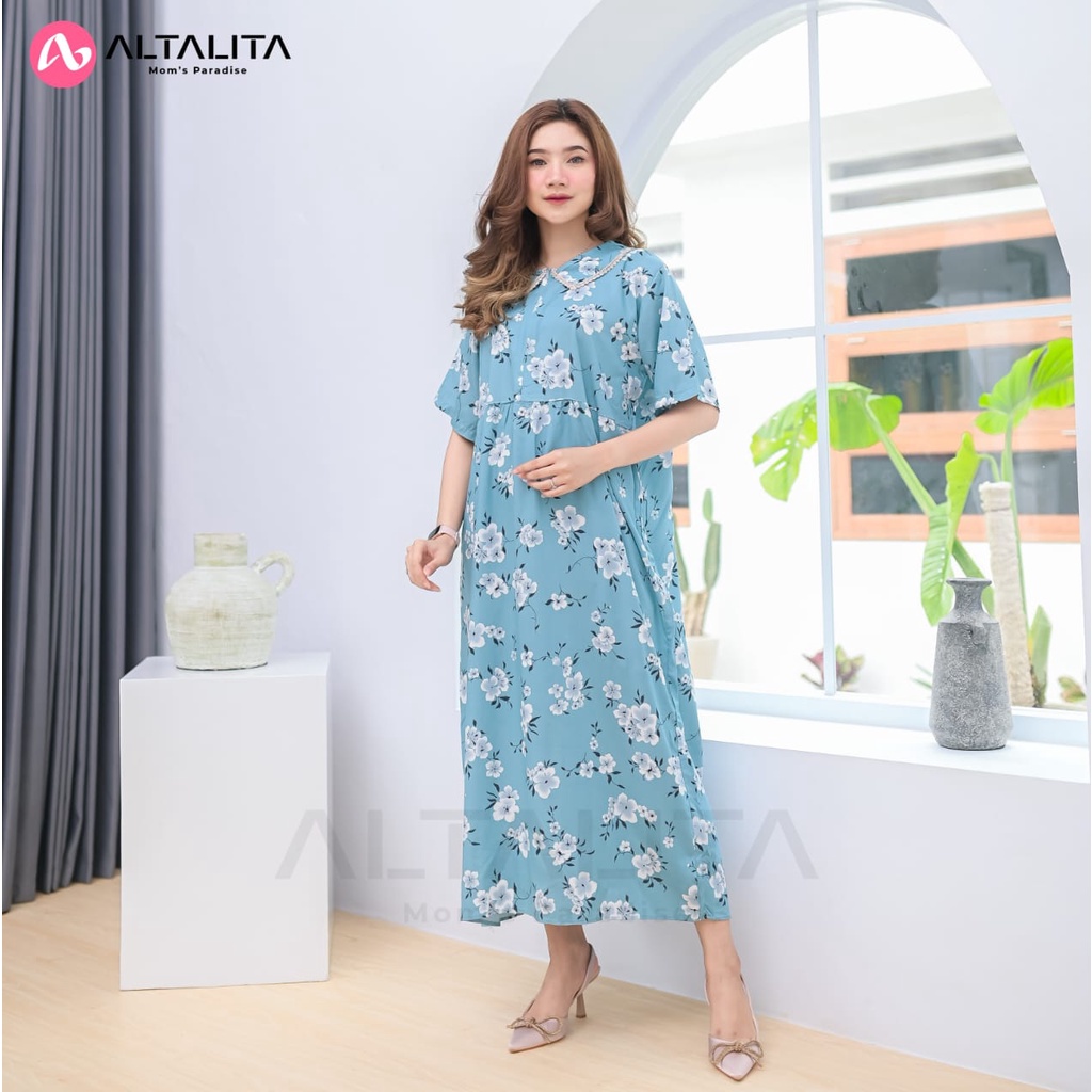 Altalita - Daster Kerah Renda Lengan Pendek Panjang Semata Kaki Busui Motif Wanita Remaja Kekinian Bahan Rayon Premium Jumbo LD 120