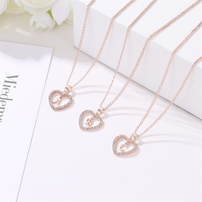 FYGALERY ACC148 Kalung Rantai Alfabet Liontin Huruf A-T Rosegold Silver Bentuk Love Hati Aksesoris Wanita Fashion Murah