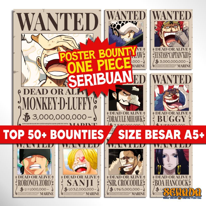 Poster Bounty One Piece SIZE A5+ Poster Wanted One Piece Poster One Piece