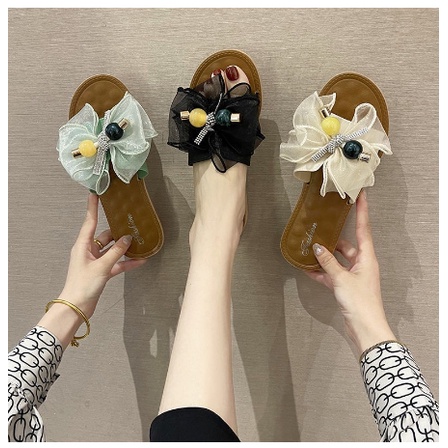 S1036 Sandal Fashion Model Pita Bunga Candy / Sandal Aksesoris Pita / Sandal Flat Wanita / Sandal Cewek