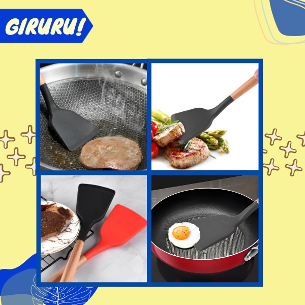 Sillicone Utensil Spatula Silikon Gagang Kayu Sutil Masak Goreng Tahan Panas Utensil / Spatula Silikon Gagang Kayu Sutil Masak Goreng Tahan Panas Utensil