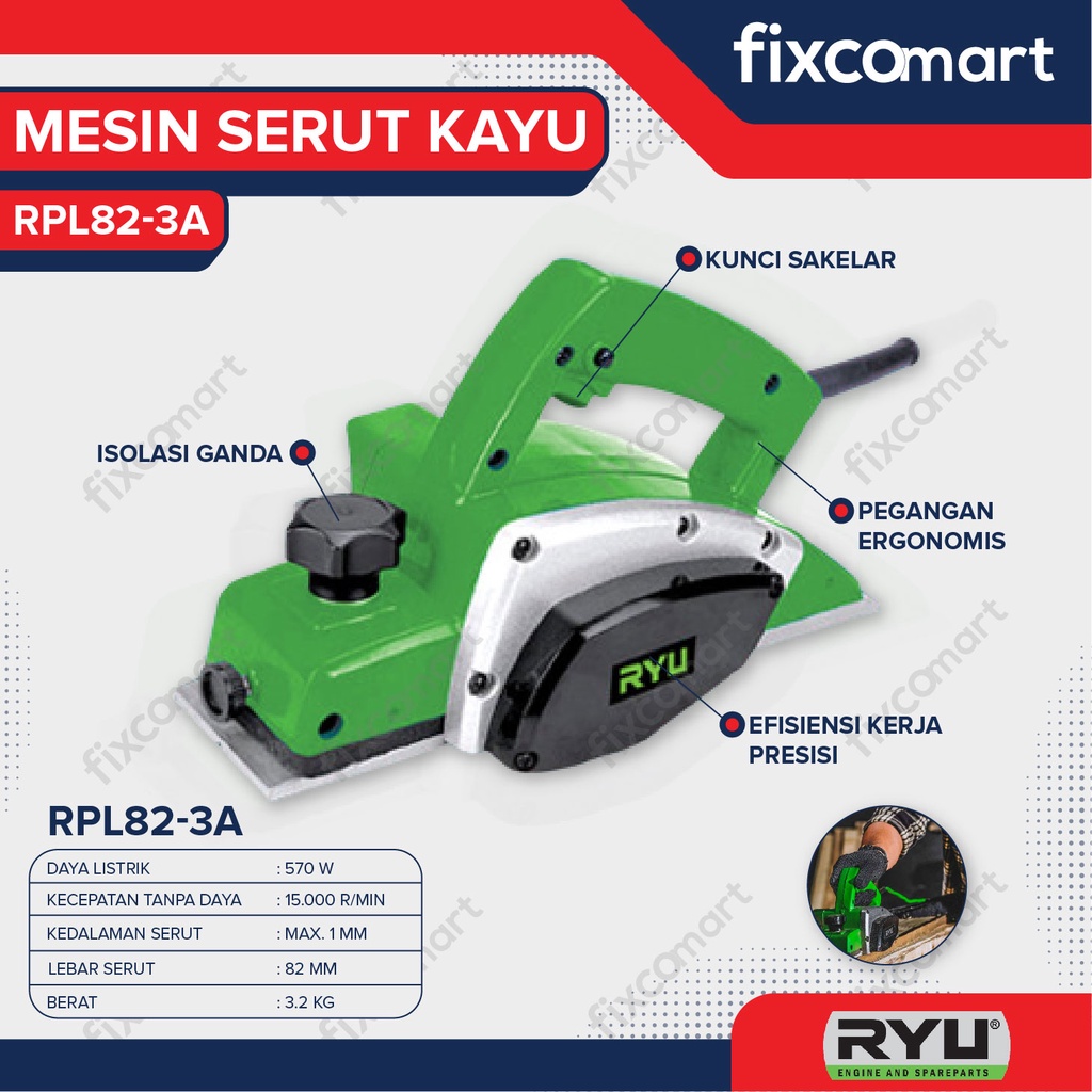 Ryu Planer / Mesin Serut Kayu Rpl 82-3A 570 W