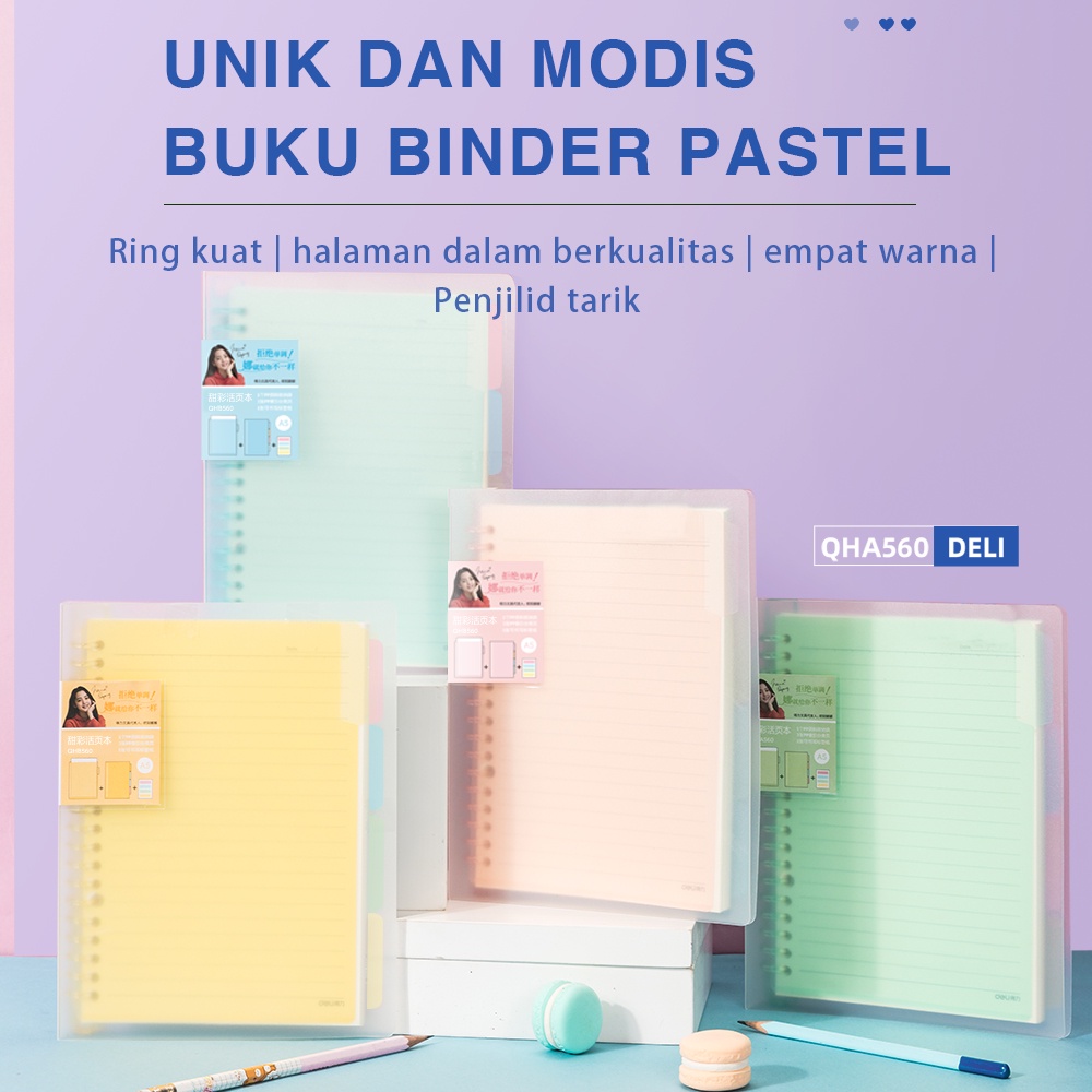 Deli Loose Leaf Book / Binder A5/B5 Isi 60 Halaman Cover Transparan Warna Pastel QHA560 QHB560