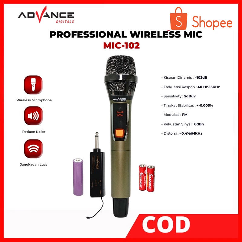 Mic Karaoke Advance / Microphone wireless Advance 102 Mic Karaoke Single Tanpa Kabel