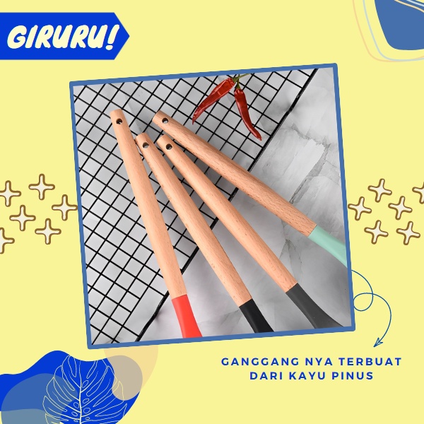 Sillicone Utensil Spatula Silikon Gagang Kayu Sutil Masak Goreng Tahan Panas Utensil / Spatula Silikon Gagang Kayu Sutil Masak Goreng Tahan Panas Utensil