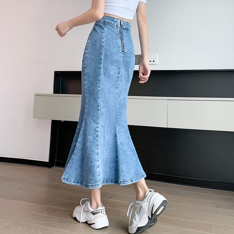 Rok jeans 7 8 wanita Rok korean style Rok jeans panjang Rok jeans span rok wanita kekinian jumbo size 5XL dewasa rok