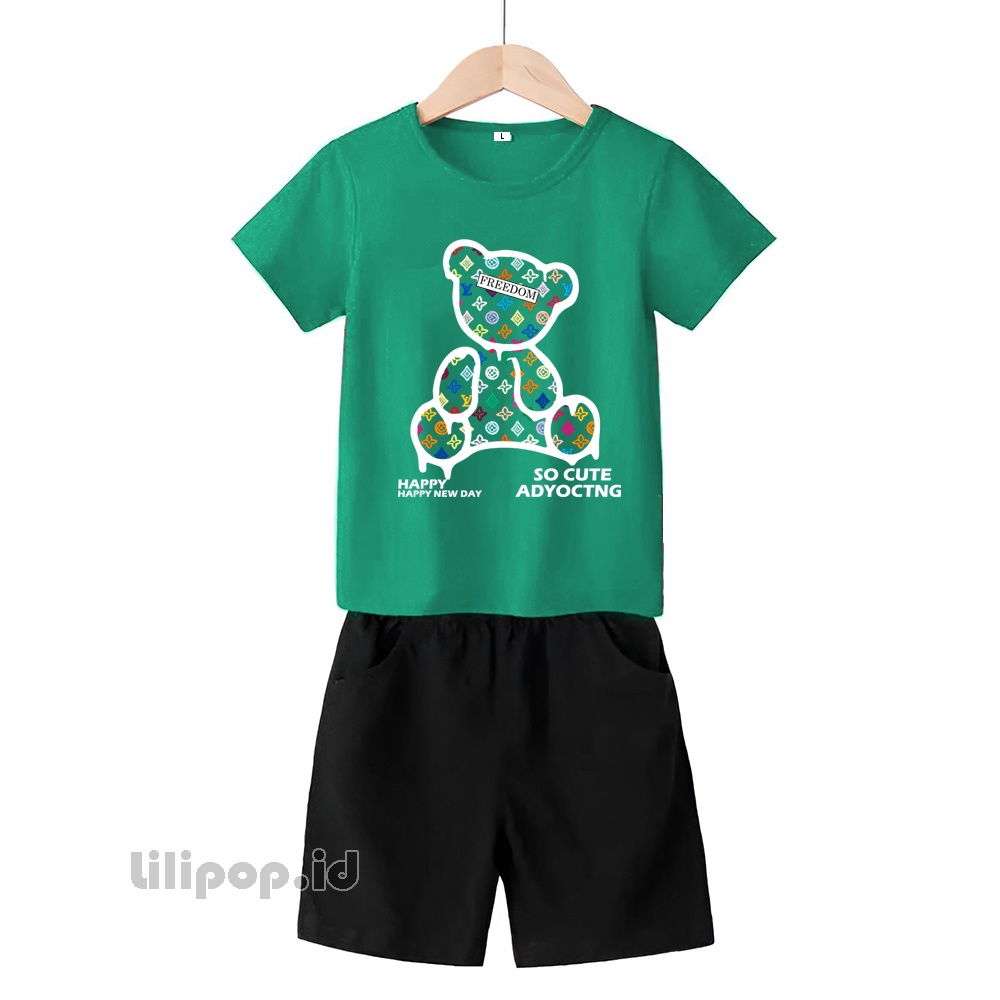 Baju Anak Stelan Kaos 3/4 bear love.lv Cowok Cewek  Usia 2 - 7 Tahun Celana Pendek Harian