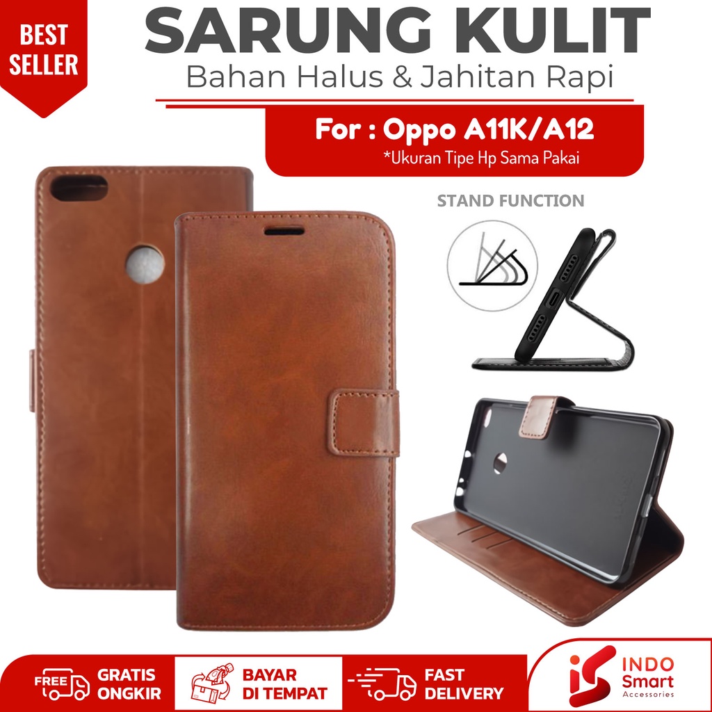 Oppo A11K A12 A 11K / Case Oppo A12 A11K A 12 / Leather Wallet Case Dompet Sarung Kulit Hp