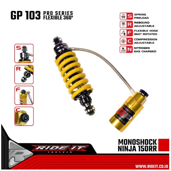 Shock Ride It GP 103 Pro Series Flexible Derajat 265mm 360mm 315mm Ninja 150 RR