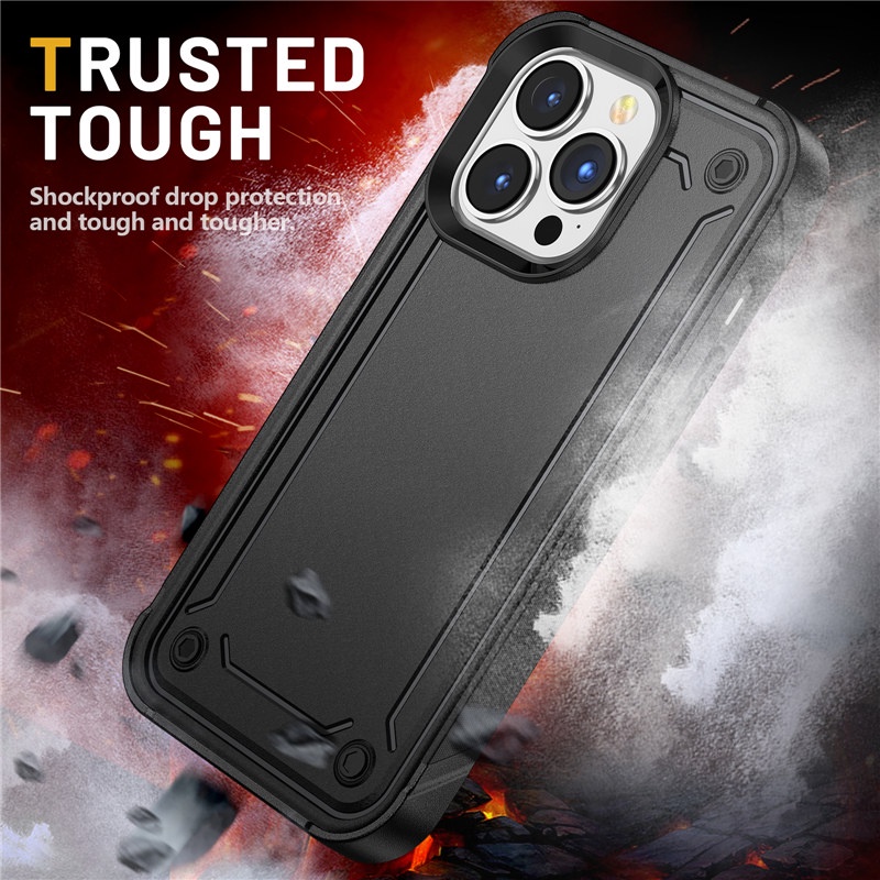 IPHONE Casing Ponsel Armor 2in1 Tahan Guncangan Untuk Iphone13 11 12 Pro Max14 XS Max XR X13Pro 11sarung Belakang Bumper Perlindungan Heavy Duty