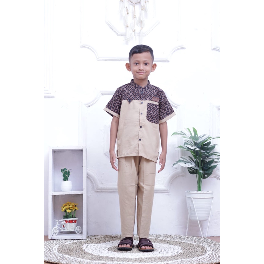 Baju Koko Setelan Anak Laki-laki umur 5-10 tahun - Bahan Katun Tebal Halus