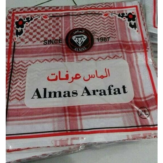 Sorban SORBAN ASLI SAUDI Surban Imamah Arab Almas Arafat Shemagh Merah Hitam(S6I7) Sorban Arab Saudi