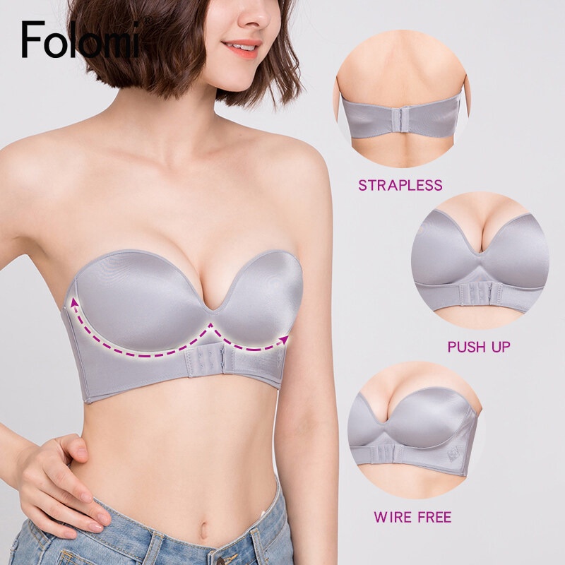 Push Up Sport Bra BH Strapless Model Tanpa Kawat Tanpa Tali Pengait Depan Bahan Non-slip