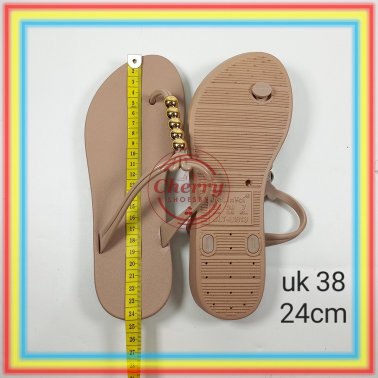 L1913-16 Sandal Jepit Karet Wanita Glanzton Sendal Cewek Jelly Tali Kabel Bulat Emas Krom Chrome