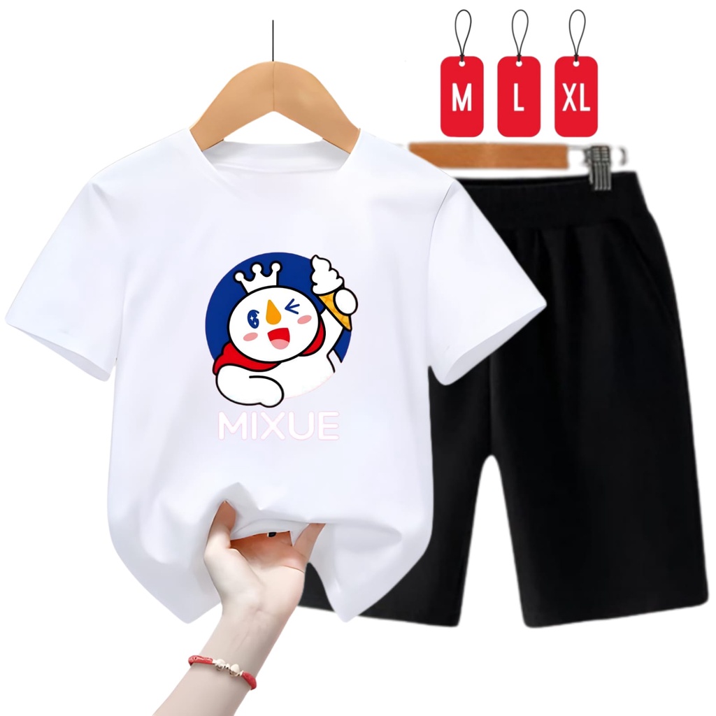 Hzl_outfit Kaos Setelan Anak Laki-Perempuan Mixue/ Setelan Kaos Anak Anak