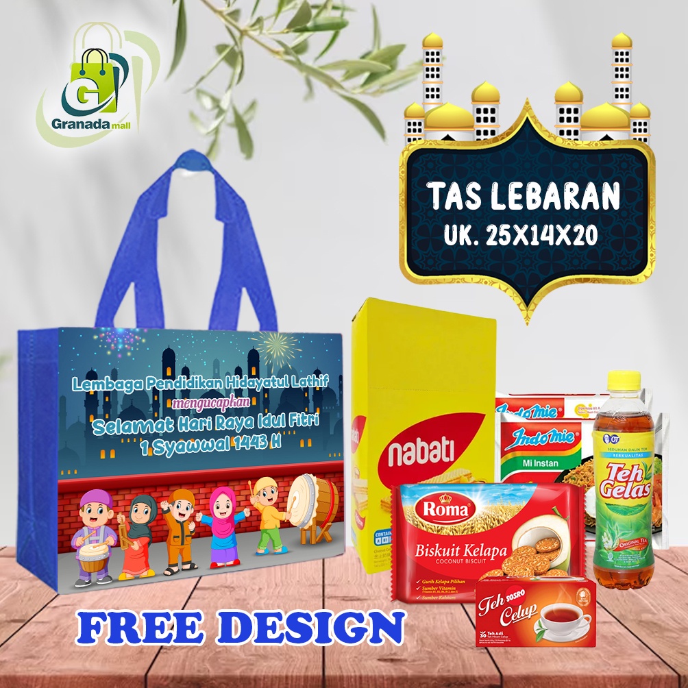 

TERLARIS GOODIE BAG MURAH LEBARAN CUSTOM BAHAN TEBAL 75 GSM- ukyran 25 x 14 x 20 cm (PxLxT)