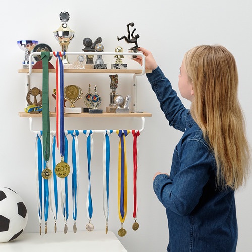 SPORTSLIG Rak dinding untuk piala, putih kayu birch, 50x30 cm