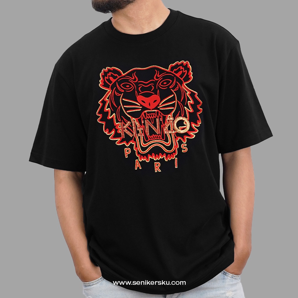 Kenzo Tiger Embroidered Red Gold Black Tee