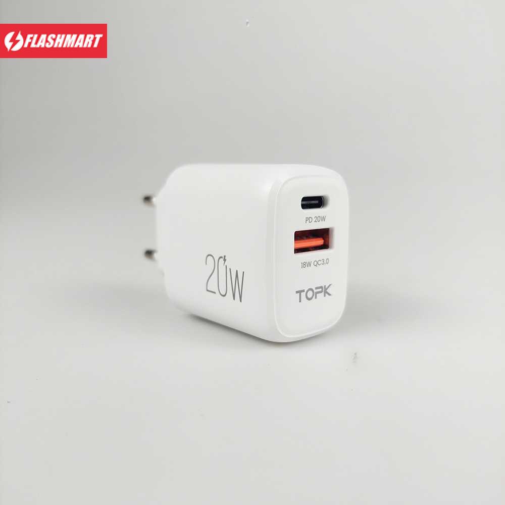 Flashmart TOPK Charger USB Type C PD QC3.0 2 Port 20W - B210P