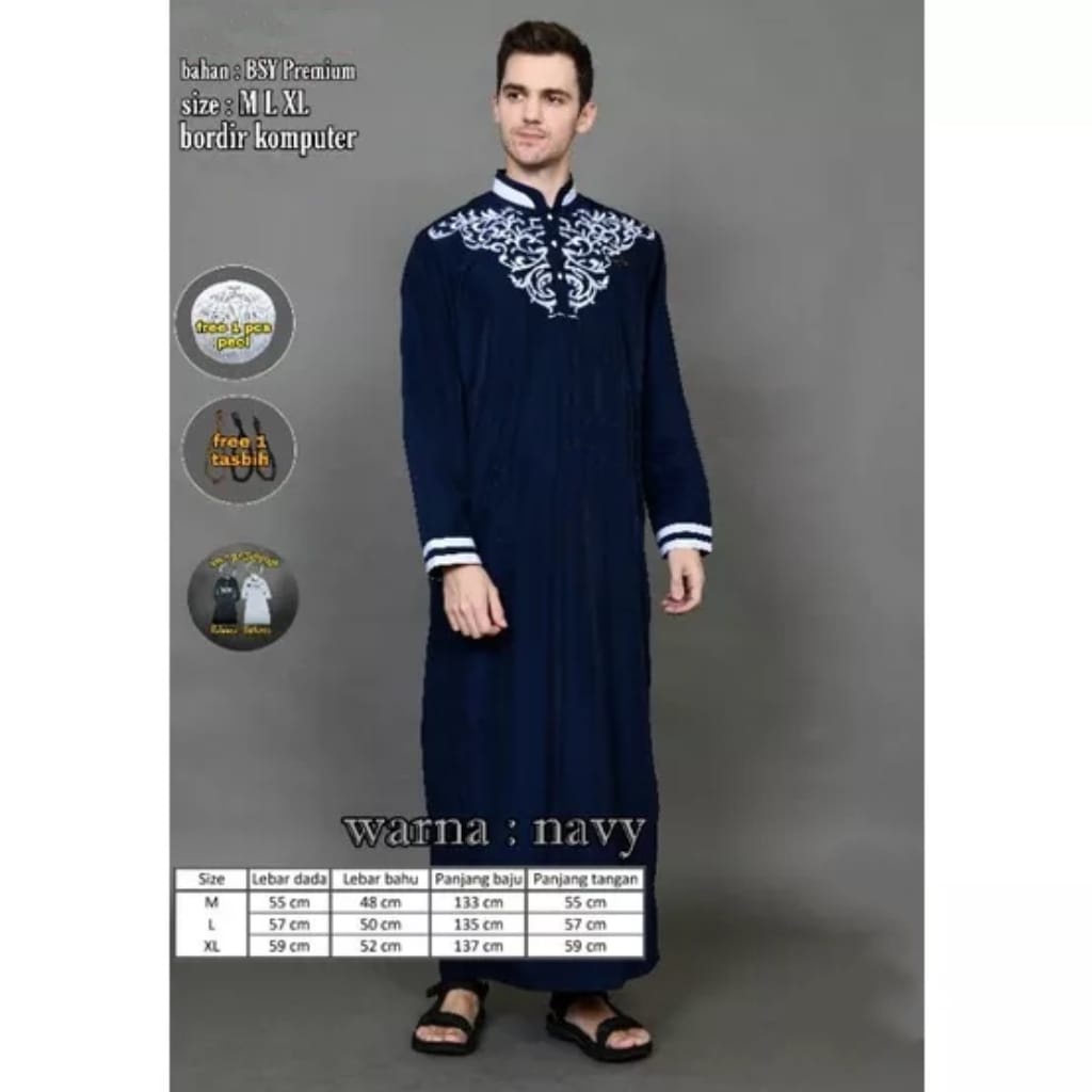 Jubah Pria Motif Bordir Simpel / Jubah Muslim Pria Terbaru / Koko Pria Dewasa Termurah