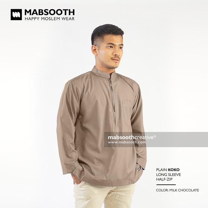 TERMURAH Baju Koko Mabsooth Lengan Panjang Tipe Resleting Polos - Coklat Susu /BAJU KOKO PRIA/BAJU K