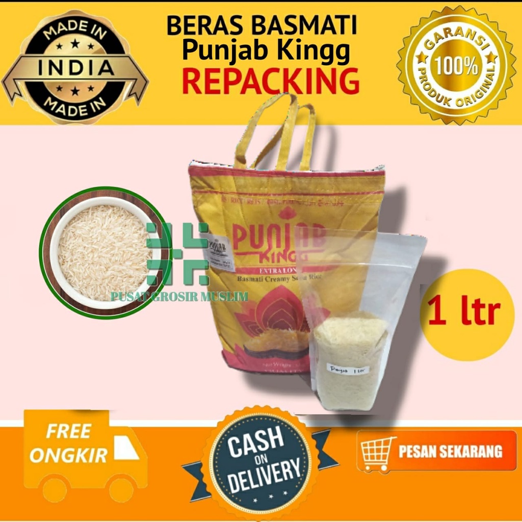 Promo Beras Basmati Punjab Kingg 1 liter Dijamin Ori atau Uang Kembali!!Premiium Quality bukan beras Curah!!!