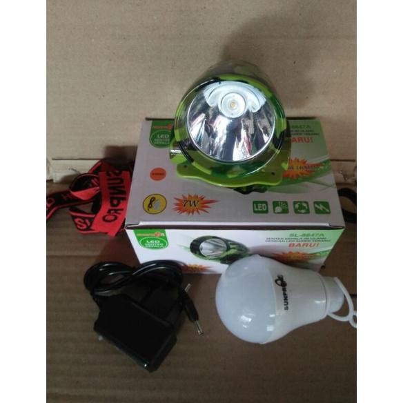 COD Senter Kepala Led Sunpro 7 Watt Sl-8847A Led Super Terang Cahaya Ptih/Kuning